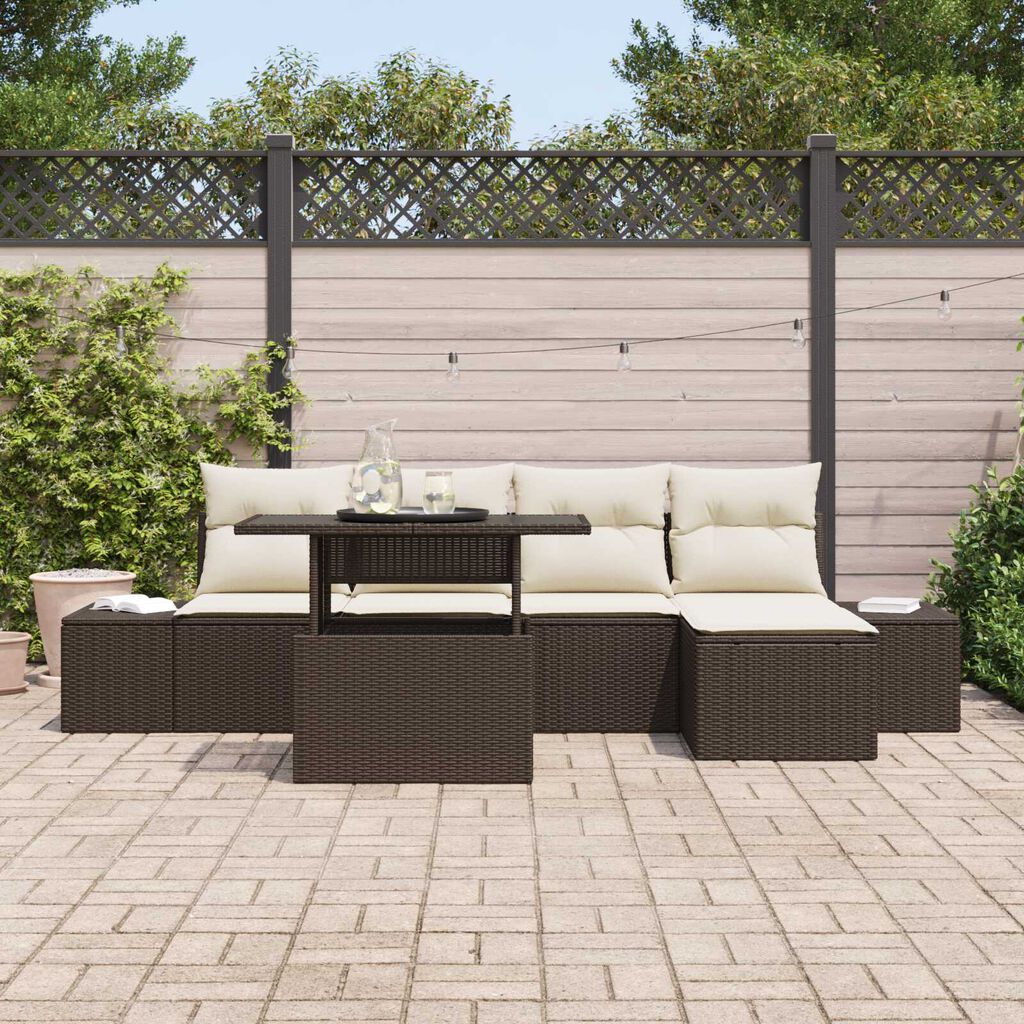 vidaXL Σετ Καναπέ Κήπου με αποθήκευση 6 pcs Καφέ Πολυ ράταν