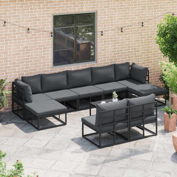 vidaXL Σετ Καναπέ Κήπου με μαξιλάρι 9 pcs Μαύρο Αλουμίνιο