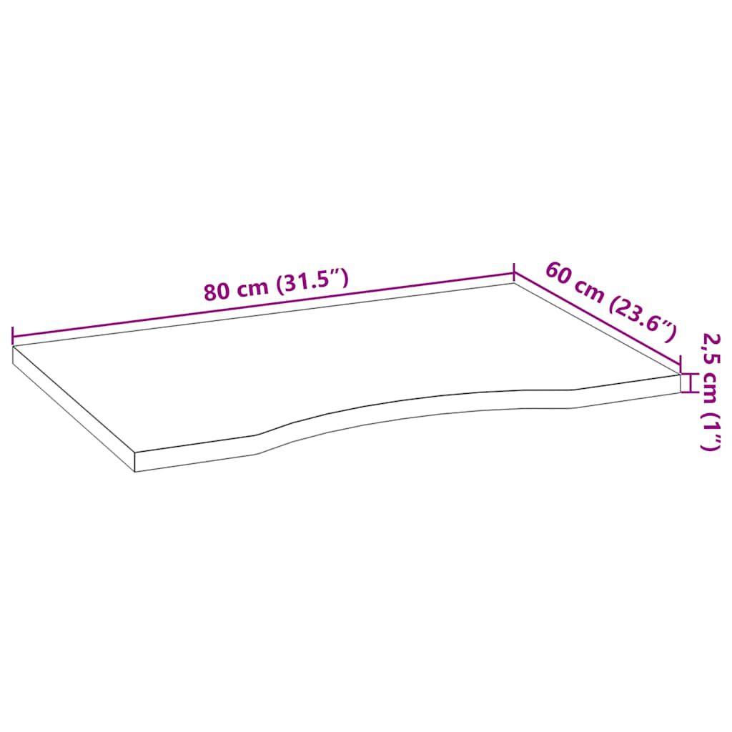 vidaXL Επιφάνεια Τραπεζιού Ορθογώνιος 80x60x2,5 εκ. Μασίφ Ξύλο Δρυός