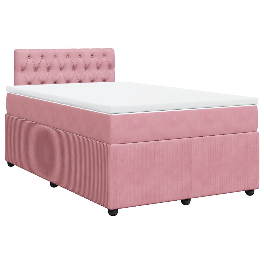 vidaXL Κρεβάτι Boxspring με Στρώμα Ροζ 120x200 εκ. Βελούδινο