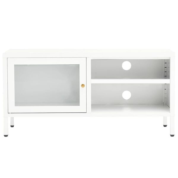 vidaXL Έπιπλο Τηλεόρασης Λευκό 90 x 30 x 44 εκ. από Ατσάλι και Γυαλί