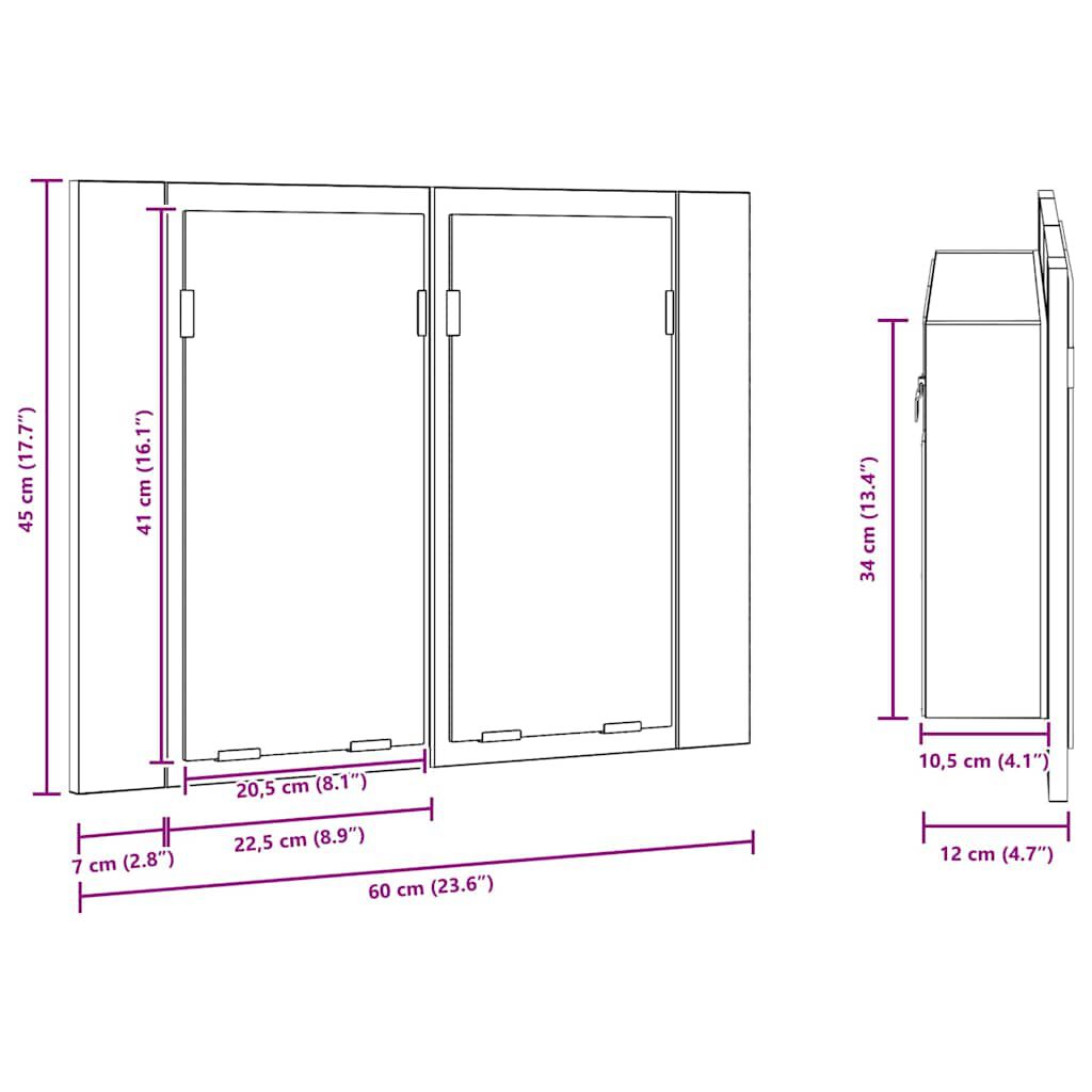 vidaXL Καθρέφτης Ντουλάπι Αρτισιανή Δρυς 60x12x45 εκ. Επεξ. Ξύλο