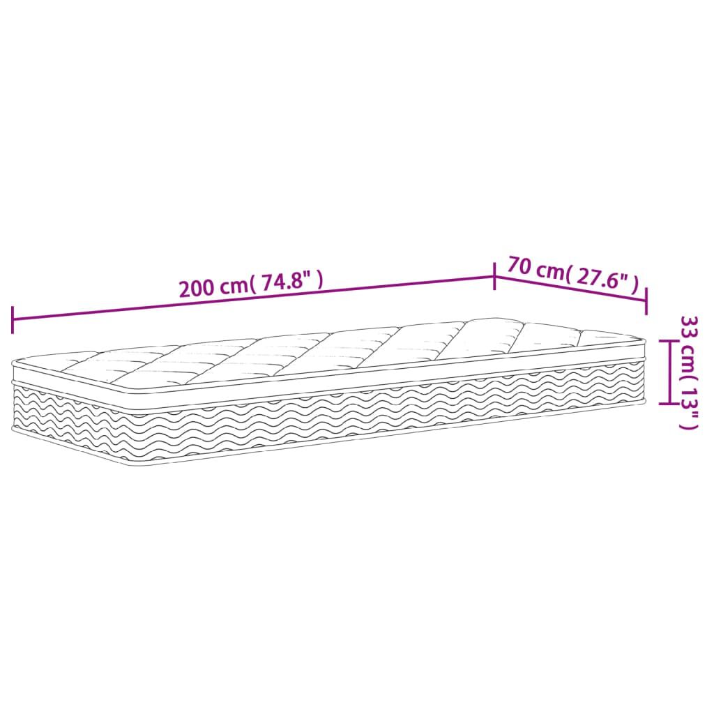 vidaXL Στρώμα με Pocket Springs Μεσαία Plus Σκληρότητα 70x200 εκ.