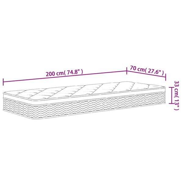 vidaXL Στρώμα με Pocket Springs Μεσαία Plus Σκληρότητα 70x200 εκ.