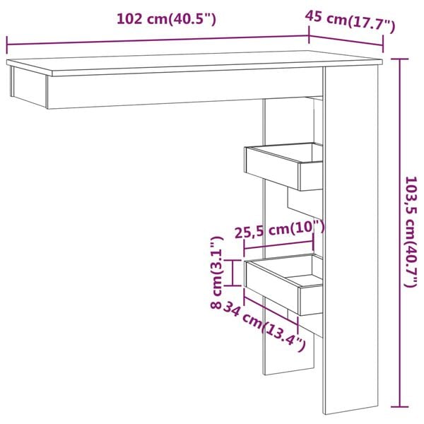 vidaXL Τραπέζι Μπαρ Τοίχου Καπνιστή Δρυς 102x45x103,5 εκ. Επεξερ. Ξύλο