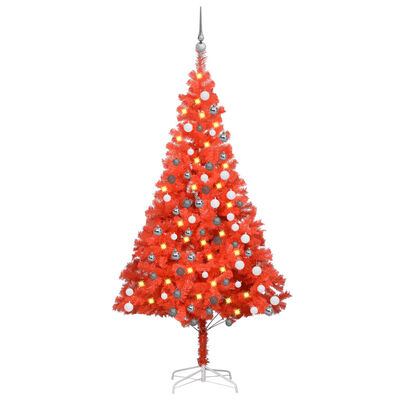 vidaXL Χριστουγεν Δέντρο Προφωτισμένο Τεχνητό Μπάλες Κόκκινο 180εκ PVC