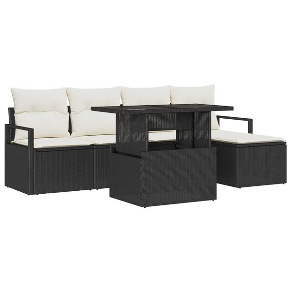 vidaXL Σετ Καναπέ Κήπου με μαξιλάρι 6 pcs Μαύρο και κρεμ