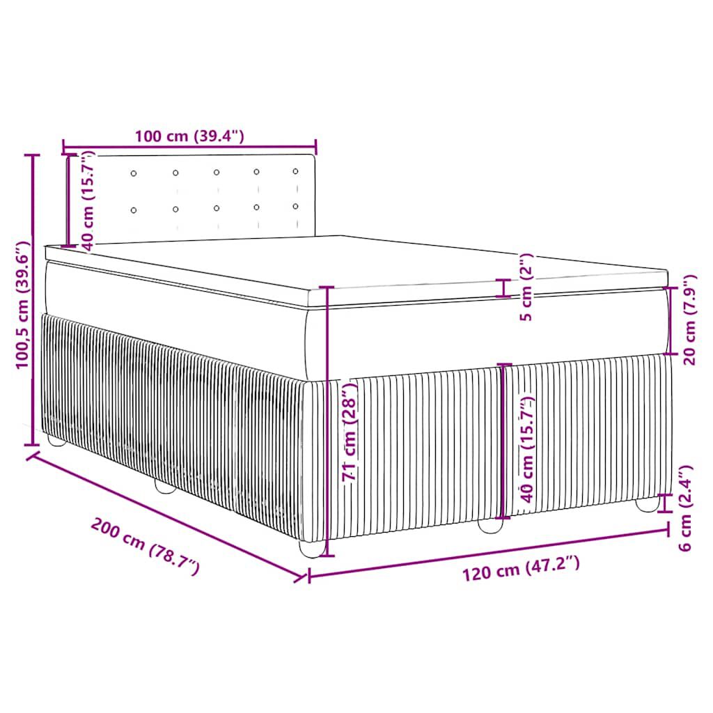 vidaXL Κρεβάτι Boxspring με Στρώμα Μαύρο 120x200 εκ. Υφασμάτινο