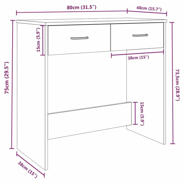 vidaXL Γραφείο Καπνιστή Δρυς 80 x 40 x 75 εκ. από Επεξεργασμένο Ξύλο