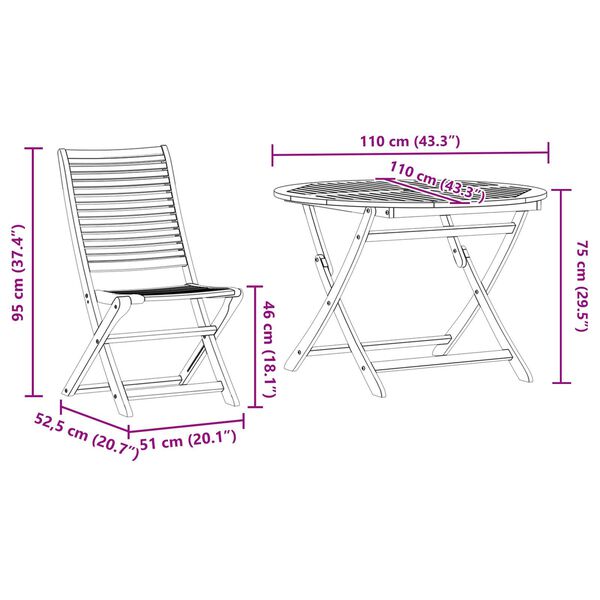 vidaXL Σέτ φαγητού για κήπο 5 pcs Καφέ Μασίφ ξύλο ακακίας