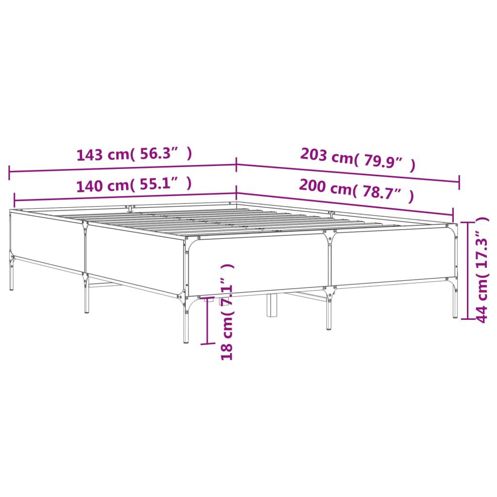 vidaXL Πλαίσιο Κρεβατιού Γκρι Sonoma 140x200 εκ. Επεξ. Ξύλο & Μέταλλο