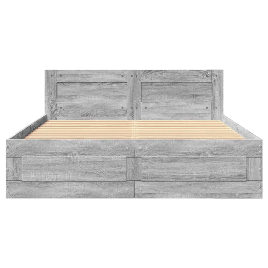 vidaXL Πλαίσιο Κρεβατιού με Κεφαλάρι Γκρι Sonoma 140x190εκ. Επεξ. Ξύλο