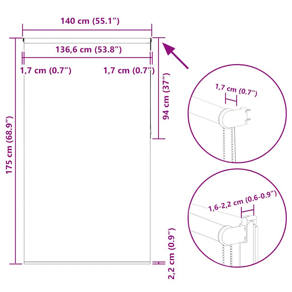 vidaXL Roller Blind Blackout Μπεζ 140x175 cm Πλάτος υφάσματος 136,6cm