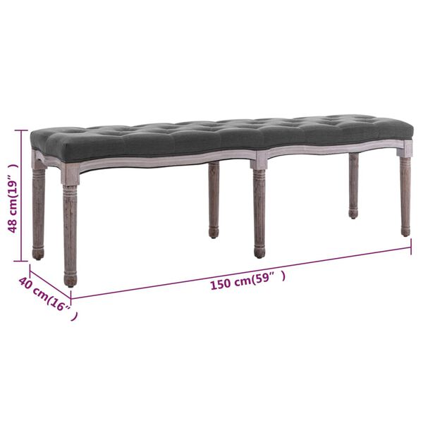 vidaXL Ταμπουρέ Σκούρο Γκρι 150 x 40 x 48 εκ. από Λινό και Μασίφ Ξύλο