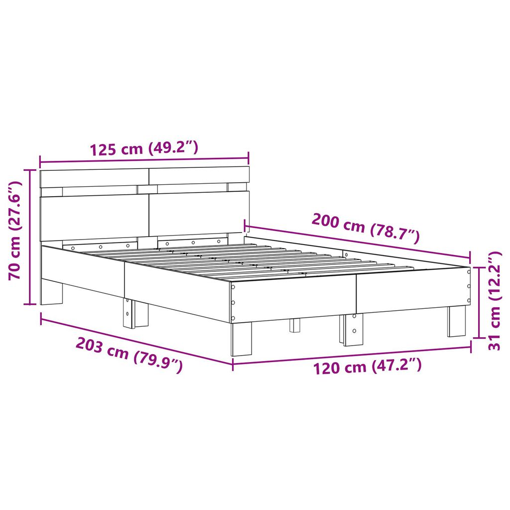 vidaXL Μασίφ Κρεβάτι Μαύρος δρυς Μασίφ ξύλο 120 x 200 εκ Ανθεκτικό