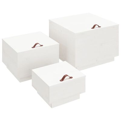 vidaXL Κουτιά Αποθήκευσης με Καπάκια 3 τεμ. Γκρι από άσπρο Ξύλο Πεύκου