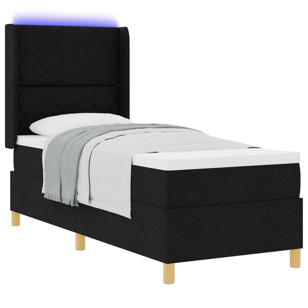 vidaXL Κρεβάτι Box Spring με Στρώμα & LED Μαύρο 80x200 εκ. Ύφασμα