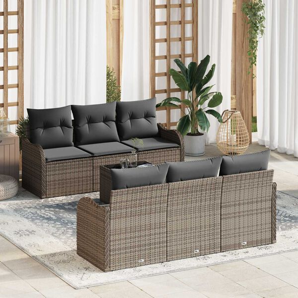 vidaXL Σετ Καναπέ Κήπου 7 pcs Γκρι 55 x 55 x 37 εκ Πολυ ράταν