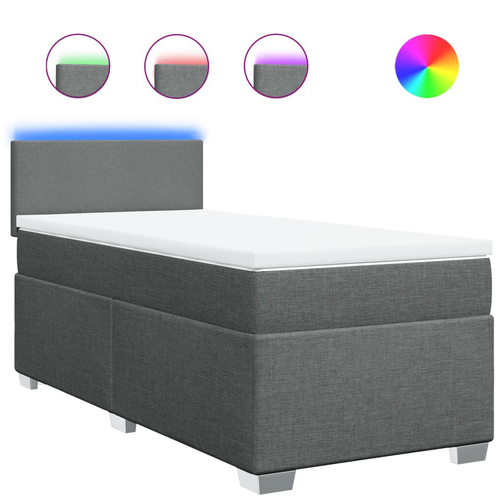 vidaXL Κρεβάτι Boxspring με Στρώμα Σκούρο Γκρι 90x200 εκ. Υφασμάτινο
