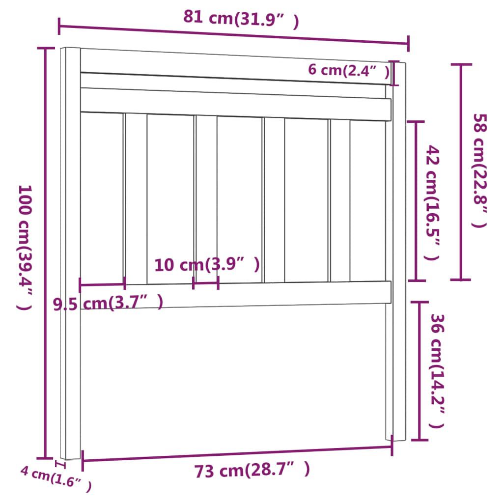 vidaXL Κεφαλάρι Κρεβατιού Μελί 81 x 4 x 100 εκ. από Μασίφ Ξύλο Πεύκου