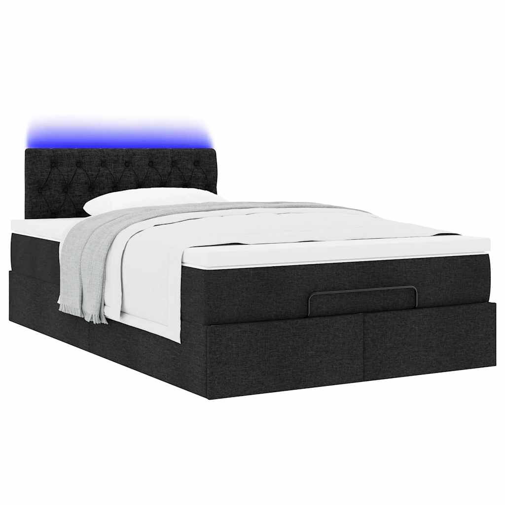 vidaXL Οθωμανικό κρεβάτι με στρώμα & LEDs Μαύρο 120x200 cm Ύφασμα