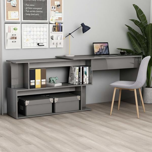 vidaXL Γραφείο Γωνιακό Γυαλιστερό Γκρι 200x50x76 εκ. από Μοριοσανίδα