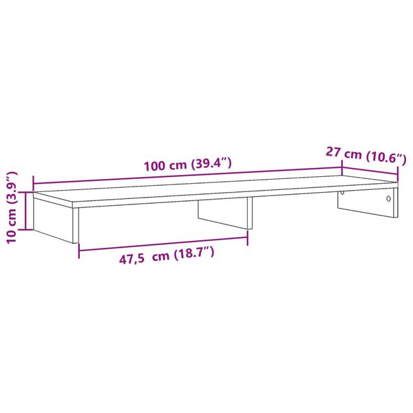 vidaXL Βάση Οθονών Γκρι του Σκυροδέματος 100x27x10 εκ. από Επεξ. Ξύλο
