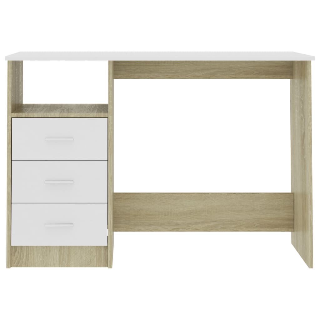vidaXL Γραφείο με Συρτάρια Λευκό/Sonoma Δρυς 110x50x76 εκ. Μοριοσανίδα