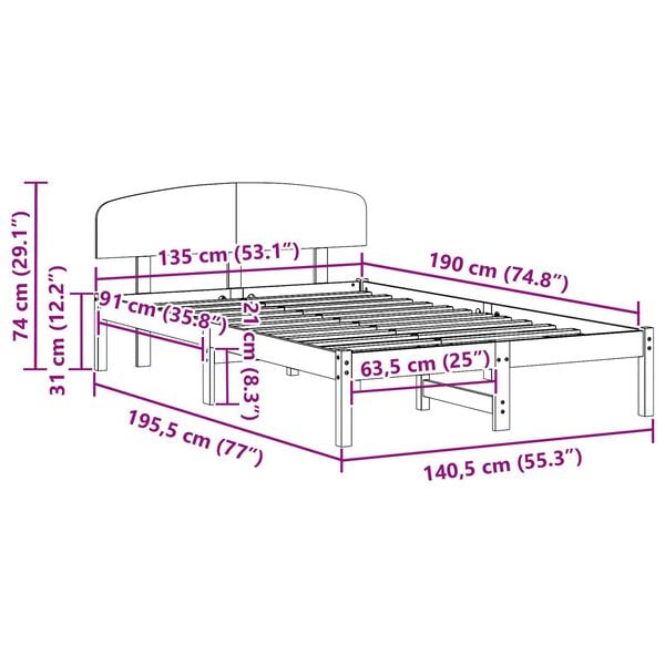 vidaXL Κρεβάτι με Κεφαλαρι Λευκό 135x190 εκ Μασίφ Ξύλο Πεύκου