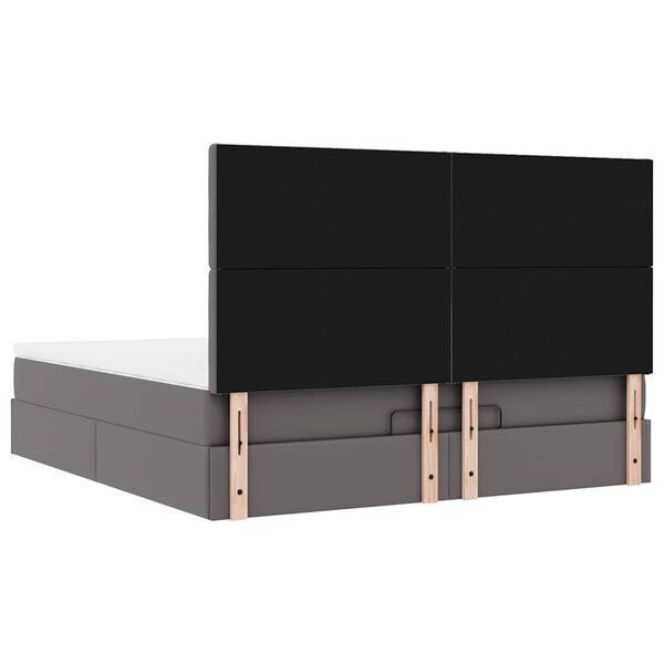 vidaXL Οθωμανικό κρεβάτι με στρώμα & LEDs Grey 160x200cm Faux Leather