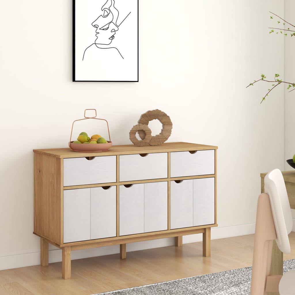 vidaXL Συρταριέρα OTTA Καφέ και Λευκό 114x43x73,5εκ. Μασίφ Ξύλο Πεύκου