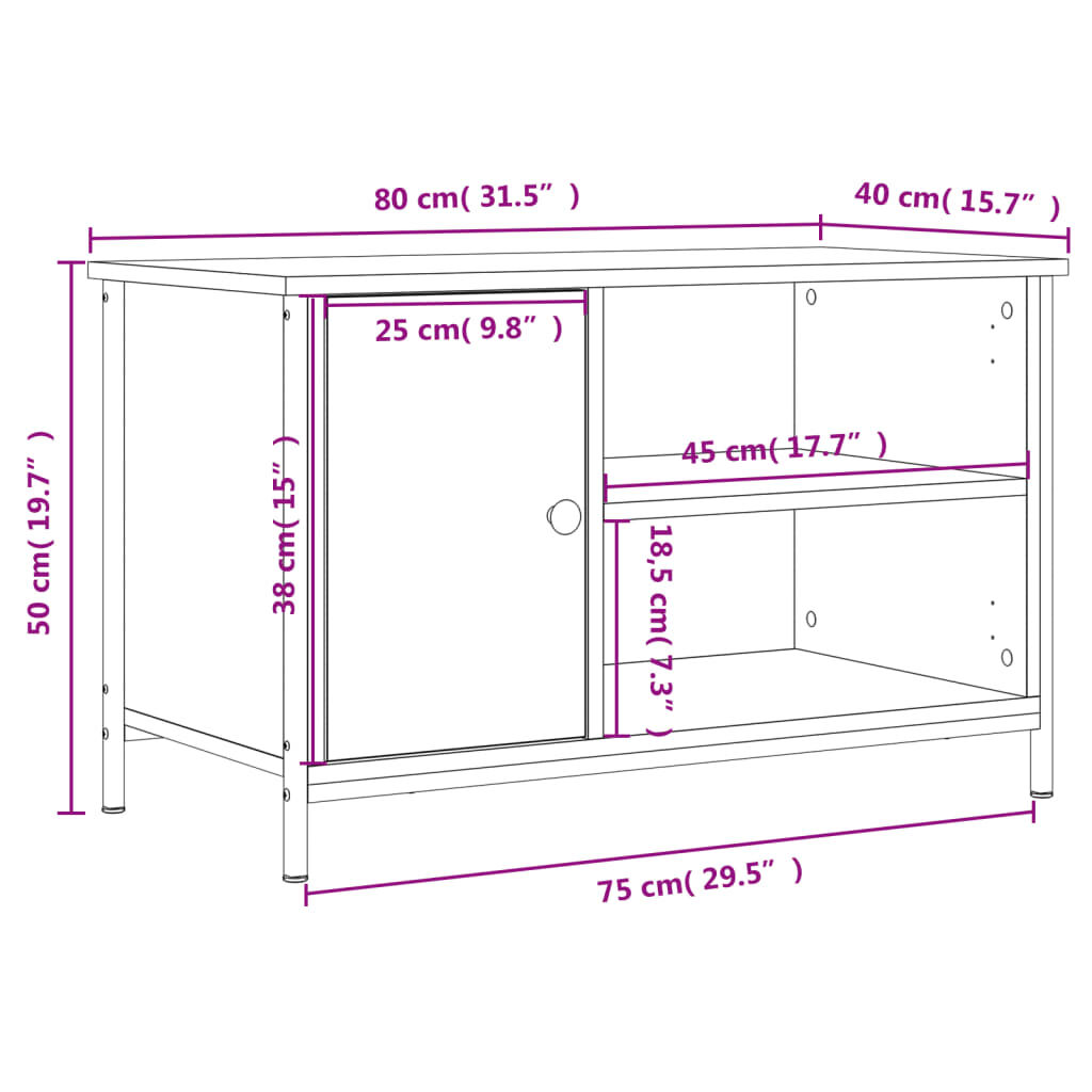 vidaXL Έπιπλο Τηλεόρασης Καφέ Δρυς 80x40x50 εκ. Επεξεργασμένο Ξύλο