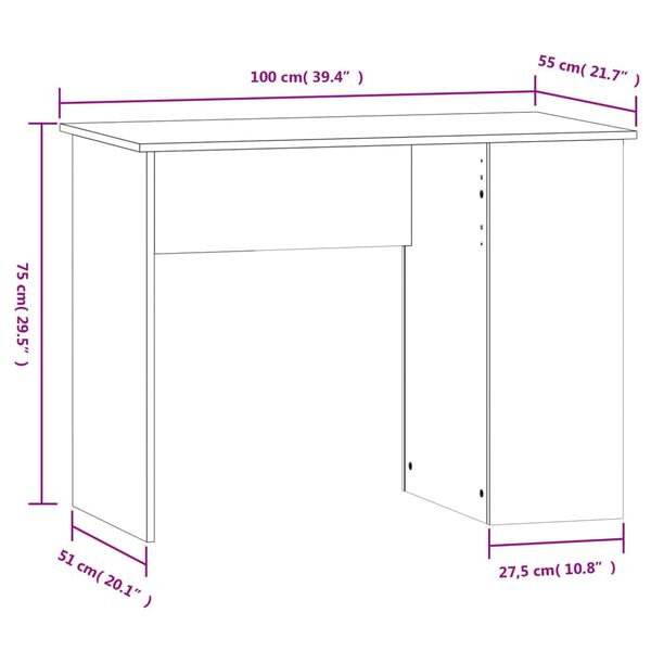 vidaXL Γραφείο Μαύρο 100 x 55 x 75 εκ. από Επεξεργασμένο Ξύλο