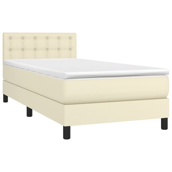 vidaXL Κρεβάτι Boxspring με Στρώμα & LED Κρεμ 100x200 εκ. Συνθ. Δέρμα
