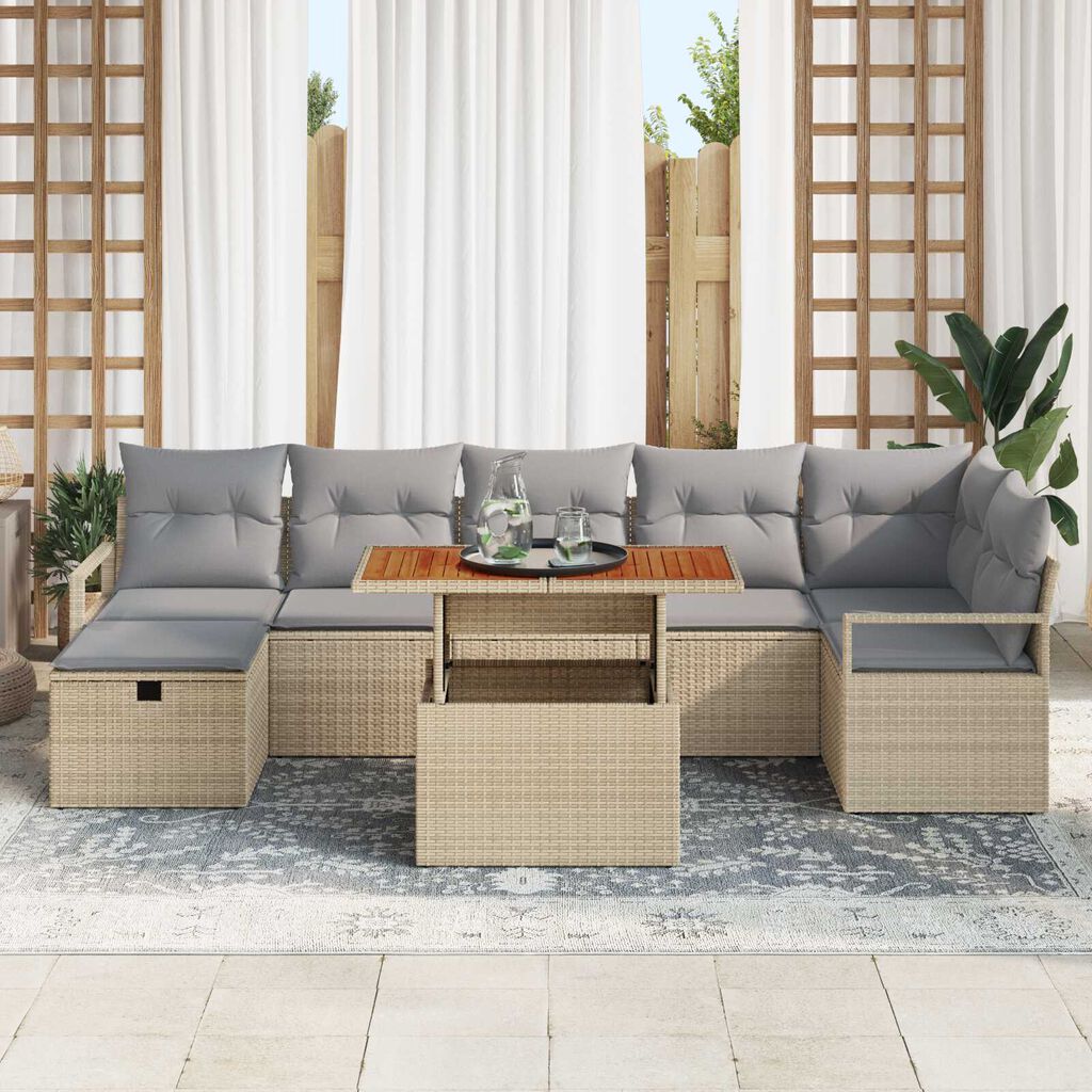 vidaXL Σετ Καναπέ Κήπου με μαξιλάρι 8 pcs Μπεζ Πολυ ράταν