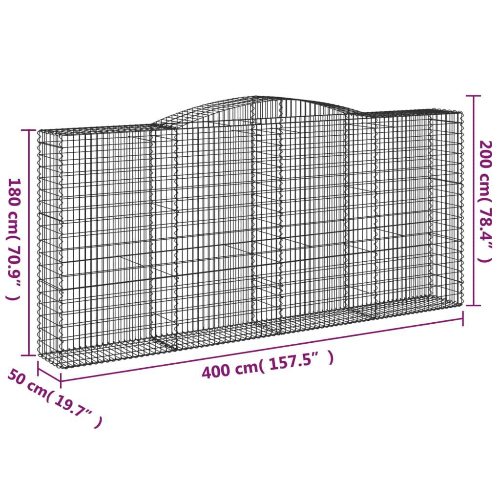 vidaXL Συρματοκιβώτια Τοξωτά 15 τεμ. 400x50x180/200 εκ. Γαλβαν. Σίδερο