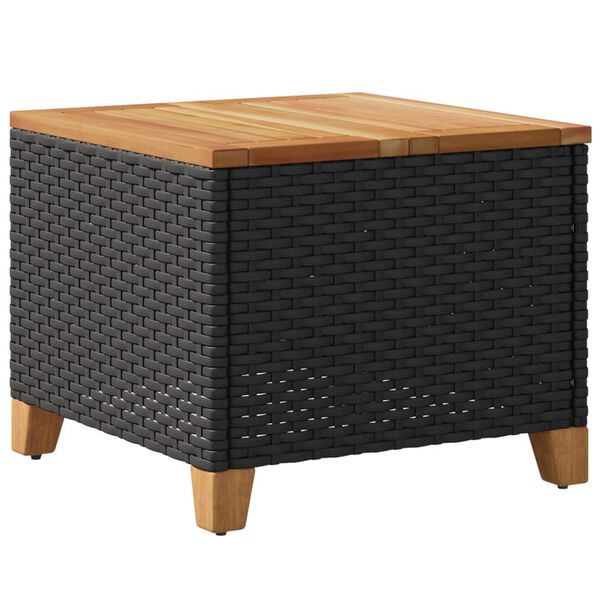 vidaXL Τραπέζι Κήπου Μαύρο 45x45x37 εκ. Συνθετικό Ρατάν/Ξύλο Ακακίας