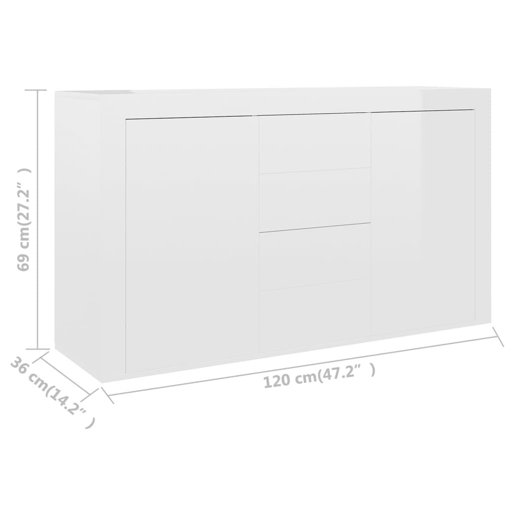 vidaXL Μπουφές Γυαλιστερό Λευκό 120 x 36 x 69 εκ. από Επεξ. Ξύλο