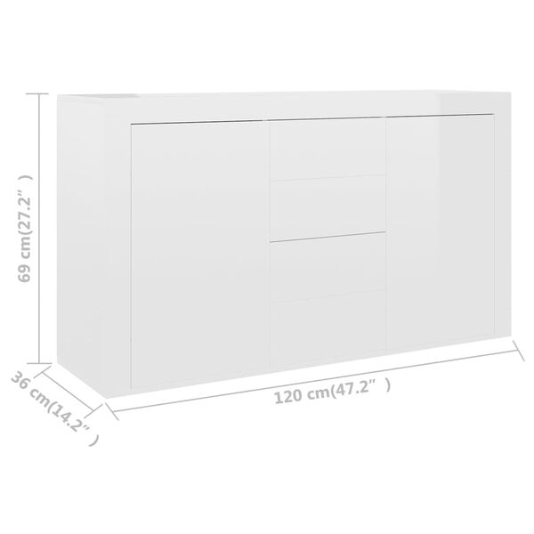 vidaXL Μπουφές Γυαλιστερό Λευκό 120 x 36 x 69 εκ. από Επεξ. Ξύλο