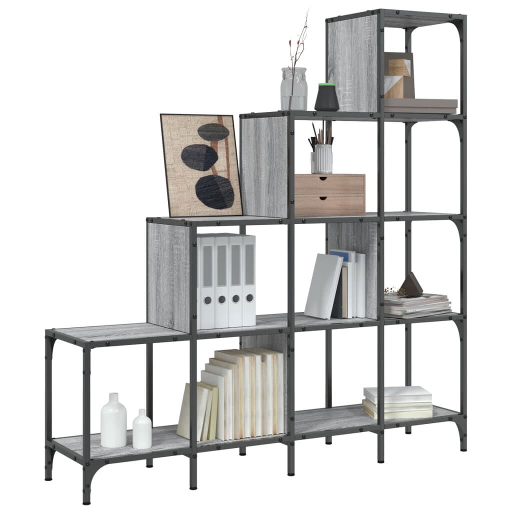 vidaXL Βιβλιοθήκη Γκρι Sonoma 122x30x132 εκ. Επεξεργ. Ξύλο & Μέταλλο