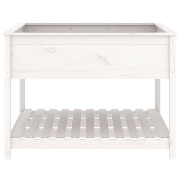 vidaXL Ζαρντινιέρα με Ράφι Λευκή 111,5x111,5x81 εκ. Μασίφ Ξύλο Πεύκου