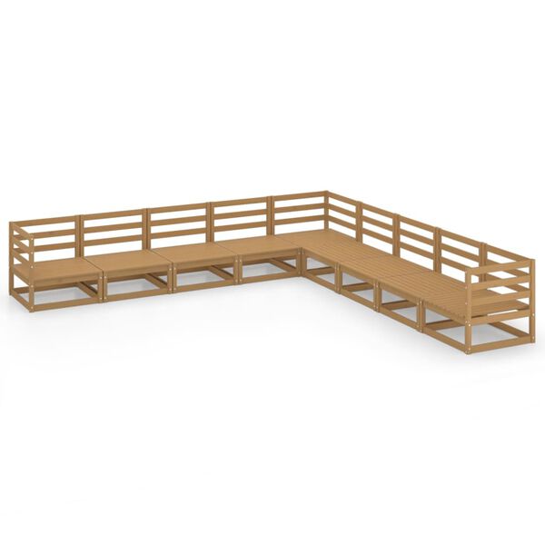 vidaXL Σαλόνι Κήπου Σετ 9 Τεμαχίων Καφέ Μελί από Μασίφ Ξύλο Πεύκου