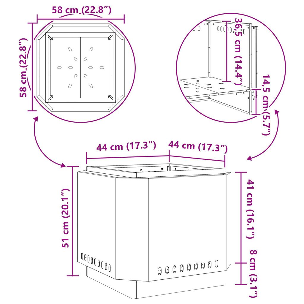 vidaXL Καπνιστός Εστία Μαύρη 58x58x51 εκ Ατσάλι