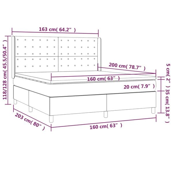 vidaXL Κρεβάτι Boxspring με Στρώμα Μαύρο 160x200εκ.από Συνθετικό Δέρμα