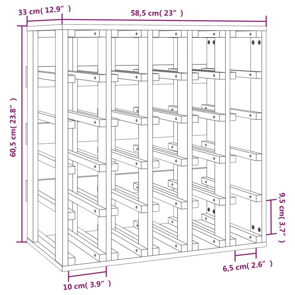 vidaXL Ραφιέρα Κρασιών 58,5 x 33 x 60,5 εκ. από Μασίφ Ξύλο Πεύκου