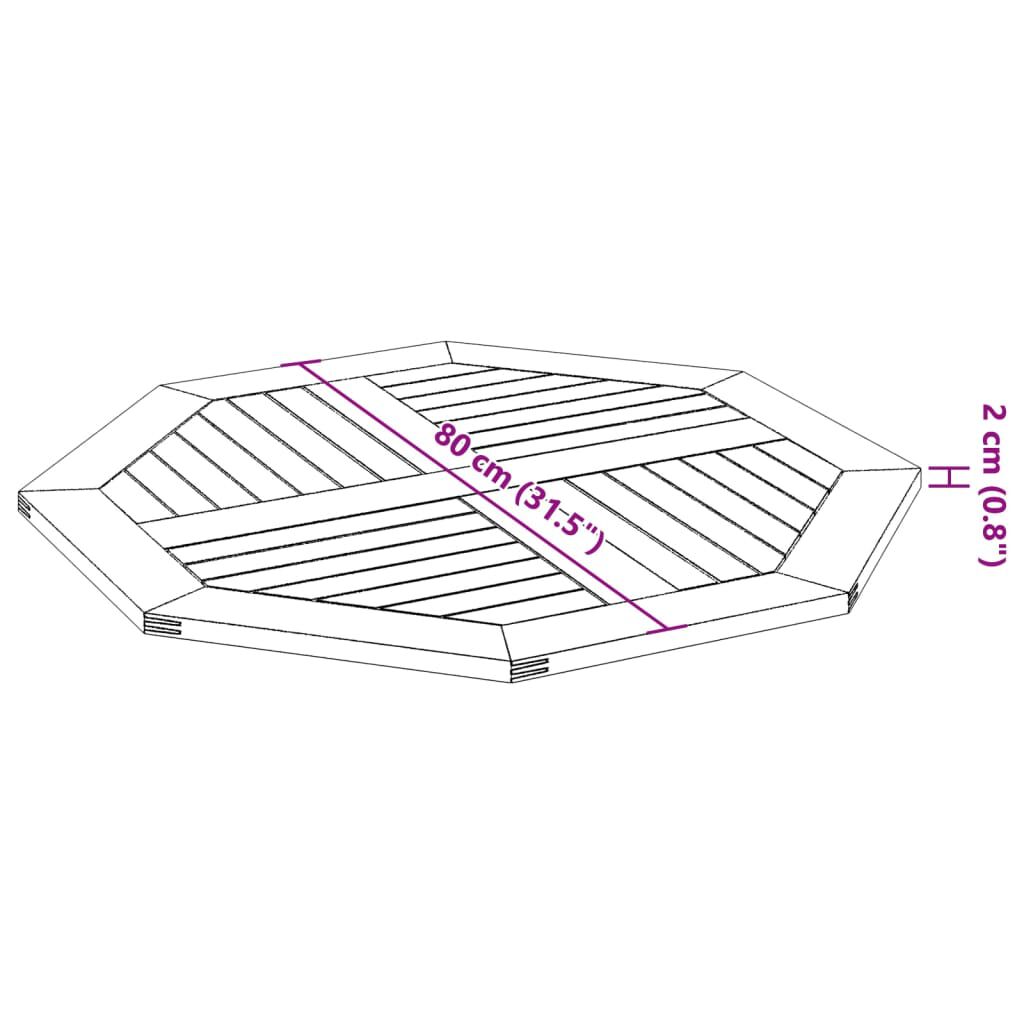 vidaXL Επιφάνεια Τραπεζιού Οκτάγωνη 80x80x2,2 εκ. Μασίφ Ξύλο Ακακίας