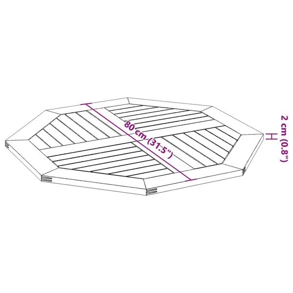 vidaXL Επιφάνεια Τραπεζιού Οκτάγωνη 80x80x2,2 εκ. Μασίφ Ξύλο Ακακίας