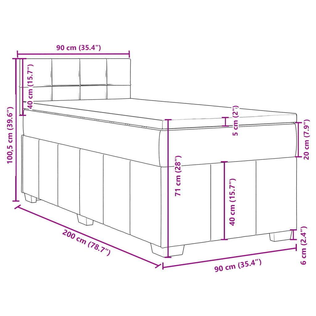 vidaXL Κρεβάτι Boxspring με Στρώμα Μπλε 90x200 εκ.Υφασμάτινο