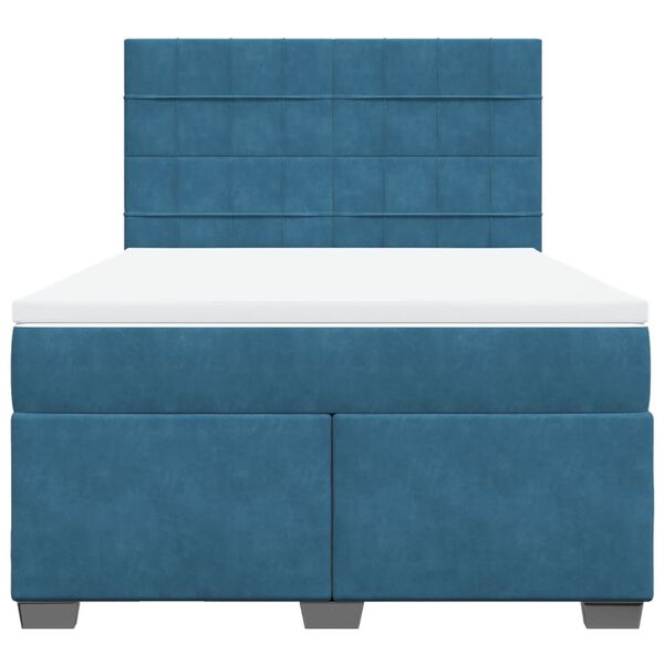 vidaXL Κρεβάτι Boxspring με Στρώμα Μπλε 140x200 εκ. Βελούδινο
