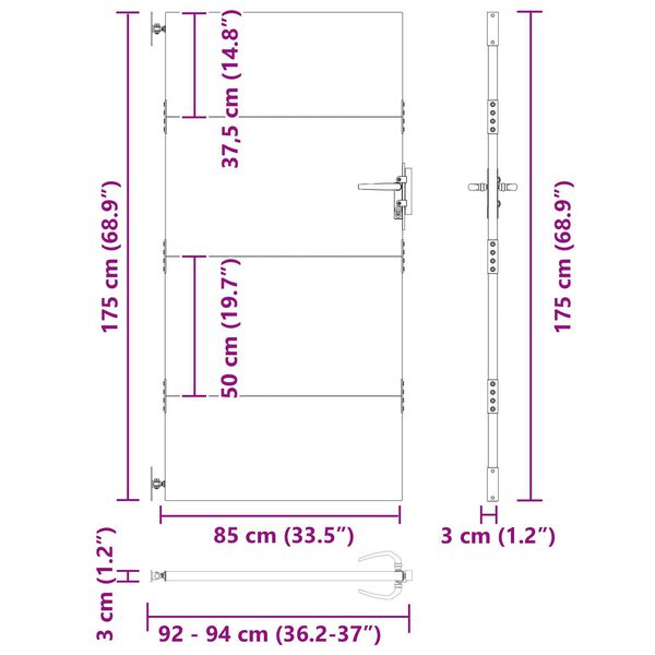 vidaXL Πύλη Κήπου Μαύρο 105 x 175 cm Ατσάλι με Επικάλυψη Πούδρας